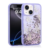 Apple iPhone 15 Kılıf Sıvılı Simli Kelebek Baskılı Şeffaf Arka Yüzey  Glis Silikon Kapak thumbnail 2