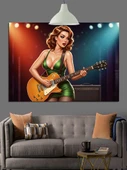 Yeşil Elbiseli Gitarist Kadın Dekoratif Kanvas - Mdf Ahşap Tablo - 3