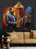 Saksafon Çalan Müzisyen Adam Dekoratif Kanvas - Mdf Ahşap Tablo - 3