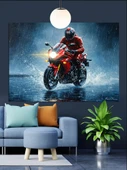 Kırmızı Motorsiklet Yol Hızı Dekoratif Kanvas - Mdf Ahşap Tablo - 2