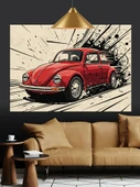 Kırmızı Klasik Araba Hızı Dekoratif Kanvas - Mdf Ahşap Tablo - 1