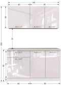 T Designo Esin Hazır Mutfak Dolabı 140 cm -Tezgah Dahil - Parlak Beyaz thumbnail 3
