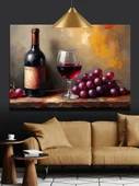 Şarap Peynir Üzüm Tabağı Dekoratif Kanvas - Mdf Ahşap Tablo - 2