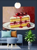 Vişneli Kek Tatlı Dilimi Dekoratif Kanvas - Mdf Ahşap Tablo - 1