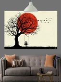 Kırmızı Ağaç Gün Batımı Dekoratif Kanvas - Mdf Ahşap Tablo - 2