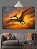 Uçan Dinozor Hayvan Figürü Dekoratif Kanvas - Mdf Ahşap Tablo - 3
