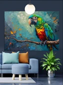 Canlı Renkli Papağan Dekoratif Kanvas - Mdf Ahşap Tablo - 2