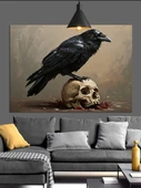 Karga ve Kafatası  Dekoratif Kanvas - Mdf Ahşap Tablo - 2