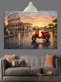 İtalya Kolezyum Kırmızı Scooter Dekoratif Kanvas - Mdf Ahşap Tablo - 2