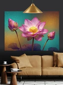 Pembe Lotus Çiçeği Sanatı Dekoratif Kanvas - Mdf Ahşap Tablo - 1