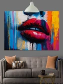 Sulu Parlak Kırmızı Dudaklar Dekoratif Kanvas - Mdf Ahşap Tablo - 1