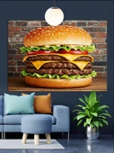 Büyük Lezzetli Çizim Hamburger Dekoratif Kanvas - Mdf Ahşap Tablo - 3