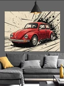 Kırmızı Klasik Araba Hızı Dekoratif Kanvas - Mdf Ahşap Tablo - 2