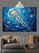 Mavi Denizanası Su Canlısı Dekoratif Kanvas - Mdf Ahşap Tablo - 2