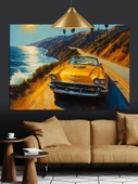 Sarı Spor Araba Hızı Dekoratif Kanvas - Mdf Ahşap Tablo - 3