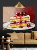 Vişneli Kek Tatlı Dilimi Dekoratif Kanvas - Mdf Ahşap Tablo - 2