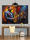 Saksafon Çalan Müzisyen Adam Dekoratif Kanvas - Mdf Ahşap Tablo - 1