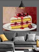 Vişneli Kek Tatlı Dilimi Dekoratif Kanvas - Mdf Ahşap Tablo - 3
