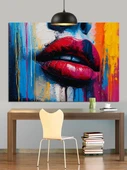 Sulu Parlak Kırmızı Dudaklar Dekoratif Kanvas - Mdf Ahşap Tablo - 2