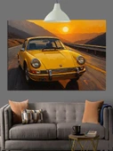 Sarı Klasik Araba Manzarası Dekoratif Kanvas - Mdf Ahşap Tablo - 2