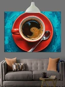 Kırmızı Kahve Fincanı Keyfi Dekoratif Kanvas - Mdf Ahşap Tablo - 1