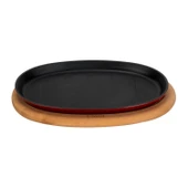 Lava Döküm Oval Fajita Tabağı Kayın Servis Ahşabı Ölçü 18x28cm. (Harici tava tutucu dahil değildir.)-Bordo thumbnail 1