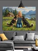 Köpekler Doğa Aile Manzarası Dekoratif Kanvas - Mdf Ahşap Tablo - 1