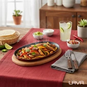 Lava Döküm Oval Fajita Tabağı Kayın Servis Ahşabı Ölçü 18x28cm. (Harici tava tutucu dahil değildir.)-Bordo thumbnail 7