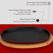Lava Döküm Oval Fajita Tabağı Kayın Servis Ahşabı Ölçü 18x28cm. (Harici tava tutucu dahil değildir.)-Bordo thumbnail 6