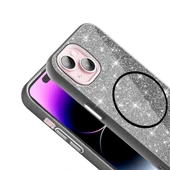 Apple iPhone 15 Plus Kılıf M-safe Şarj Özellikli Parlayan Simli  Okso Kapak thumbnail 4