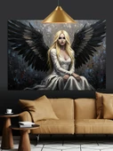 Siyah Kanatlı Melek Figürü Dekoratif Kanvas - Mdf Ahşap Tablo - 3