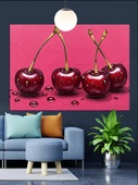 Taze Üç Kırmızı Kiraz Dekoratif Kanvas - Mdf Ahşap Tablo - 1
