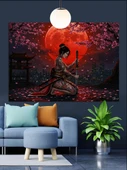 Kırmızı Dolunay Kadın Silüeti Dekoratif Kanvas - Mdf Ahşap Tablo - 1