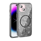 Apple iPhone 15 Plus Kılıf M-safe Şarj Özellikli Parlayan Simli  Okso Kapak thumbnail 3