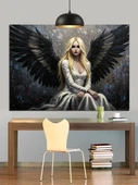Siyah Kanatlı Melek Figürü Dekoratif Kanvas - Mdf Ahşap Tablo - 1