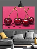 Taze Üç Kırmızı Kiraz Dekoratif Kanvas - Mdf Ahşap Tablo - 3