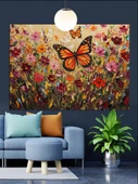 Kelebekler Çiçek Tarlası Uçuş Dekoratif Kanvas - Mdf Ahşap Tablo - 2