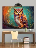 Sarı Gözlü Gece Baykuşu Dekoratif Kanvas - Mdf Ahşap Tablo - 2