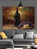 Şarap Peynir Üzüm Tabağı Dekoratif Kanvas - Mdf Ahşap Tablo - 1