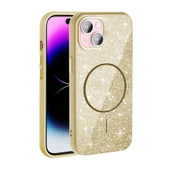 Apple iPhone 15 Plus Kılıf M-safe Şarj Özellikli Parlayan Simli  Okso Kapak thumbnail 7