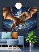 Fantastik Ejderha Hayvan Figürü Dekoratif Kanvas - Mdf Ahşap Tablo - 2
