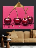 Taze Üç Kırmızı Kiraz Dekoratif Kanvas - Mdf Ahşap Tablo - 2
