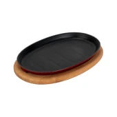 Lava Döküm Oval Fajita Tabağı Kayın Servis Ahşabı Ölçü 18x28cm. (Harici tava tutucu dahil değildir.)-Bordo thumbnail 2