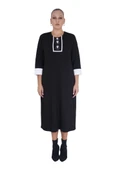 Kadın Büyük Beden Siyah Dizaltı Yarım Kol Elbise - 1