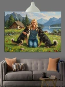 Köpekler Doğa Aile Manzarası Dekoratif Kanvas - Mdf Ahşap Tablo - 2