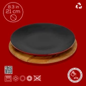 Lava Döküm Yuvarlak Servis Tabağı ve Kayın Servis Ahşabı. Çap(Ø)21cm.-Bordo thumbnail 4