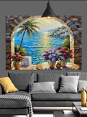 Palmiyeler Kıyı Gün Batımı Dekoratif Kanvas - Mdf Ahşap Tablo - 3