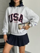 USA YAZILI KAPSONLU SWEAT - 8