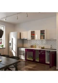 T Designo Nisan Hazır Mutfak Dolabı 260 cm Parlak Mürdüm ve Beyaz Tezgah Dahil thumbnail 3