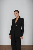 Kadın Siyah Blazer Ceket Pantolon Takım - 3